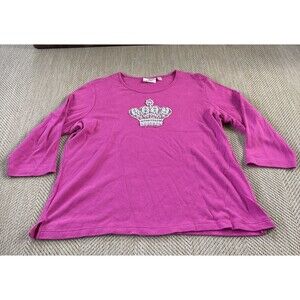 Quacker Factory XL Pink Embellished Crown Pullover Top Tunic Stretch 3/4 Sleeve